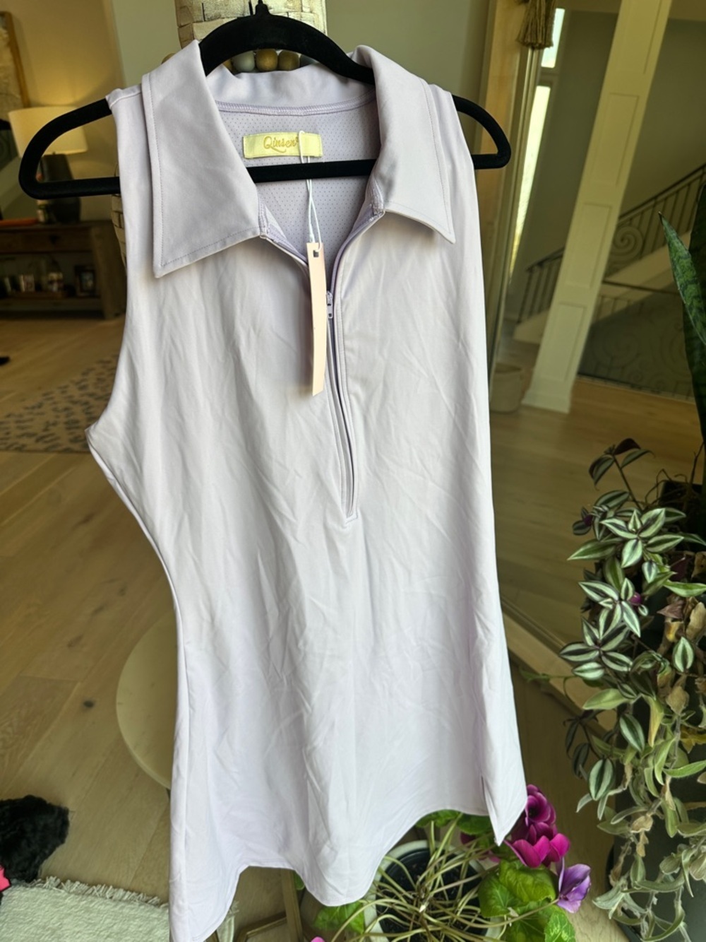 Lavender Sleeveless Polo Tank Dress with Half-Zip